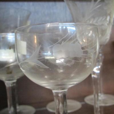 Vintage Wheat By Javit Wine Glasses Etched Crystal Stemware