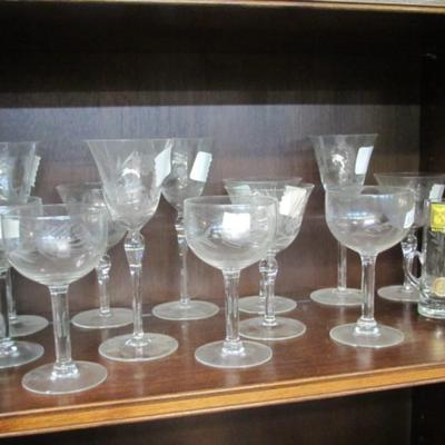 Vintage Wheat By Javit Wine Glasses Etched Crystal Stemware