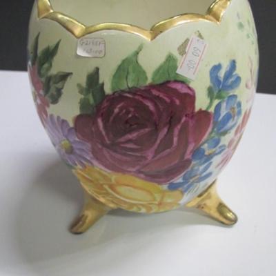 Approx 9" Tall Vintage Rose Broken Egg Footed Vase