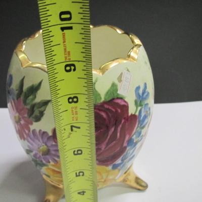 Approx 9" Tall Vintage Rose Broken Egg Footed Vase