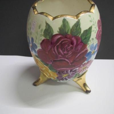 Approx 9" Tall Vintage Rose Broken Egg Footed Vase