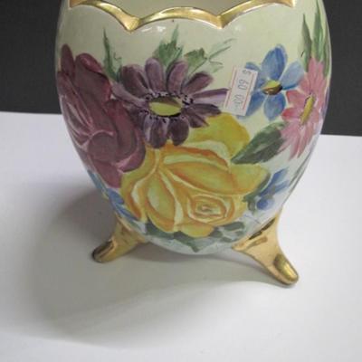 Approx 9" Tall Vintage Rose Broken Egg Footed Vase