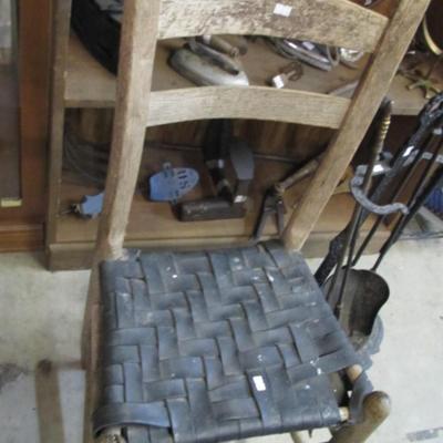 Rustic Wooden Chair Leather Woven Seat