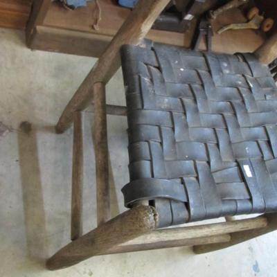 Rustic Wooden Chair Leather Woven Seat