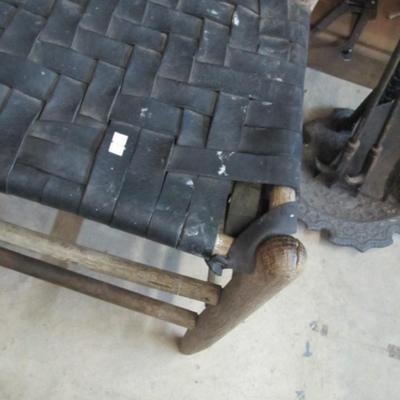 Rustic Wooden Chair Leather Woven Seat