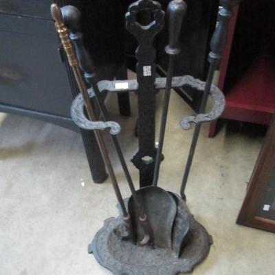 Cast Iron Brass Fireplace Set