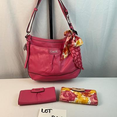 Lot G 263 NWT Coach Pink Leather Shoulder Bag with Two Matching Wallets