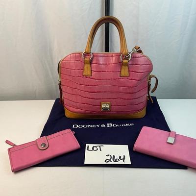 Lot G 264 Dooney & Bourke Croc Embossed Leather Satchel Keychain and Two Wallets