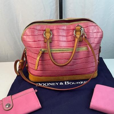 Lot G 264 Dooney & Bourke Croc Embossed Leather Satchel Keychain and Two Wallets