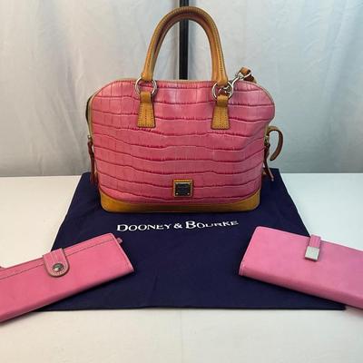 Lot G 264 Dooney & Bourke Croc Embossed Leather Satchel Keychain and Two Wallets