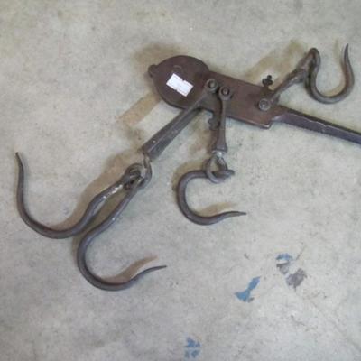Antique 3 Hook Slide Balance Beam Cotton Meat Farm Hanging Beam Scale