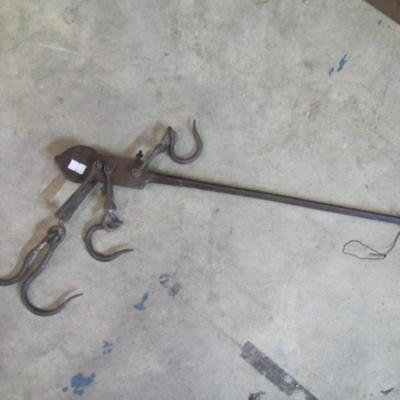 Antique 3 Hook Slide Balance Beam Cotton Meat Farm Hanging Beam Scale