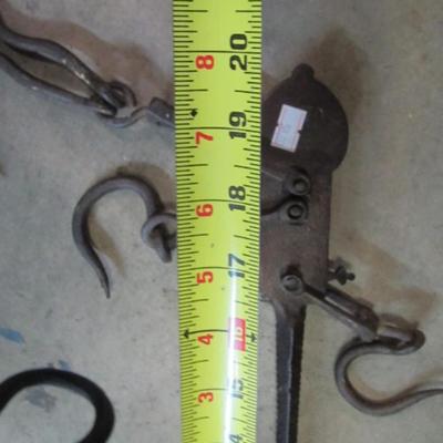 Antique 3 Hook Slide Balance Beam Cotton Meat Farm Hanging Beam Scale
