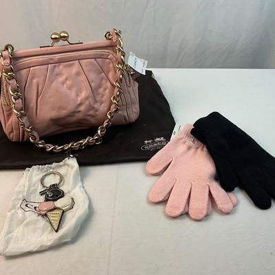 Lot G 266 Vintage NWT Coach Parker Kiss Lock Handbag Coach Ice Cream Keychain and Two Pairs of Gloves