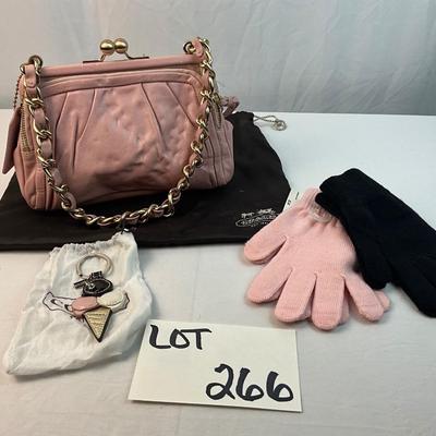 Lot G 266 Vintage NWT Coach Parker Kiss Lock Handbag Coach Ice Cream Keychain and Two Pairs of Gloves