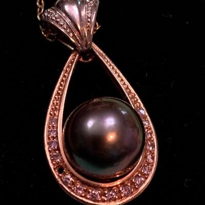 Mikimoto Dark Pearls Matching 14k Necklace & Ring + Single Earring