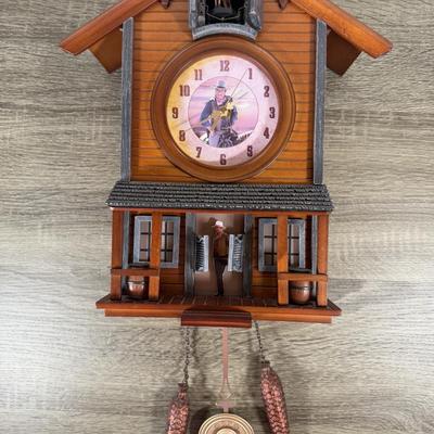 LOT 1B: 2009 Bradford Exchange Western Legend John Wayne Cuckoo Clock No. A1800 (14”)