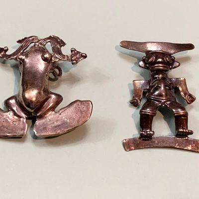 Sterling Silver Pins / Brooch Frog Mayan