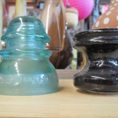 Vintage Whitall Tatum Insulator & Vintage Porcelain Brown Glazed Ceramic Telephone Insulator