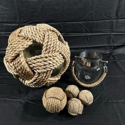 Glass and Rope Nautical Ball Home Decor
