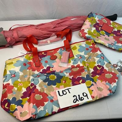 Lot G 269 NWT Coach Floral Weekender Travel Tote Pink Umbrella