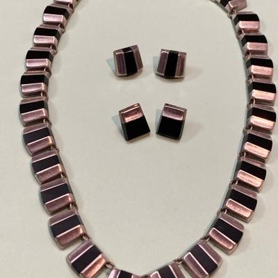 Matching Signed Mexican Silver Necklace & Earrings AA