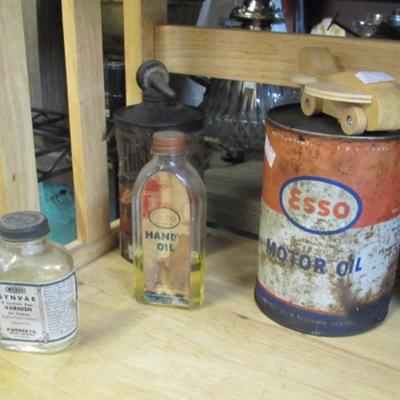 Vintage Items Esso & Ribbon Oil Cans Hand Oil