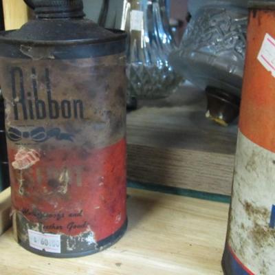 Vintage Items Esso & Ribbon Oil Cans Hand Oil