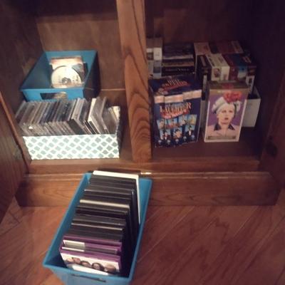 Collection of CDs, DVDs, VHS Tapes
