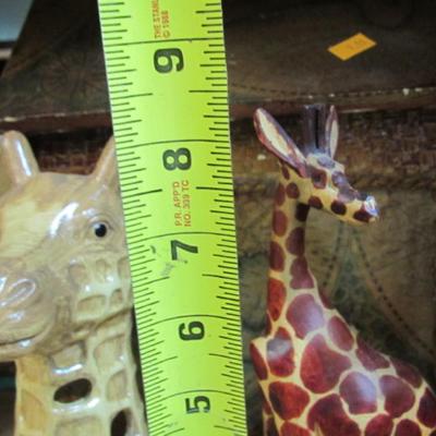 Ceramic & Wooden Carved Giraffe Figures Approx 8" Tall