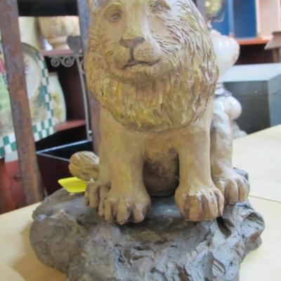 Clay Lion Statue Approx 8" Tall