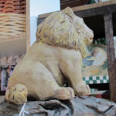 Clay Lion Statue Approx 8" Tall
