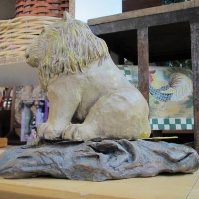 Clay Lion Statue Approx 8" Tall