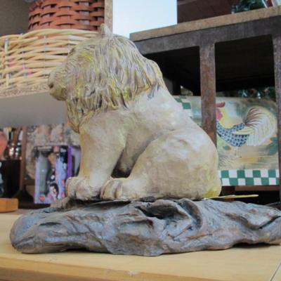 Clay Lion Statue Approx 8" Tall