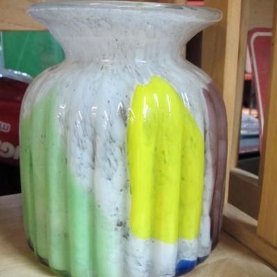 Multi Colored Hand Blown Glass Vase Approx 6 1/2" Tall