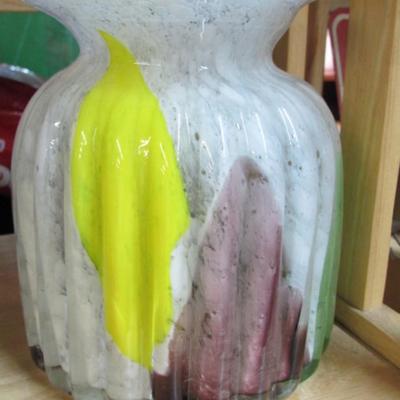 Multi Colored Hand Blown Glass Vase Approx 6 1/2" Tall