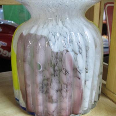 Multi Colored Hand Blown Glass Vase Approx 6 1/2" Tall