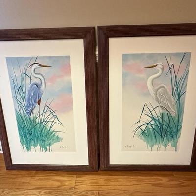 Two Beautifully Framed Heron Marsh Paintings