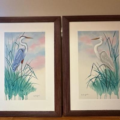 Two Beautifully Framed Heron Marsh Paintings