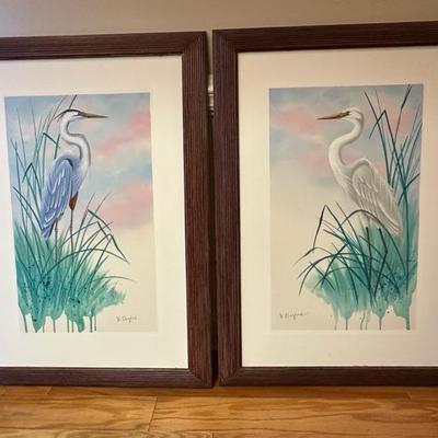 Two Beautifully Framed Heron Marsh Paintings
