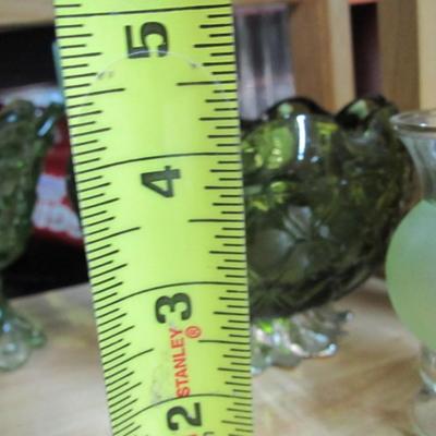 Vintage Fenton Glass Votive Holder Vintage Indiana Glass Green Pineapple Footed Bowl Bartlett Collins Frosted Art Vase