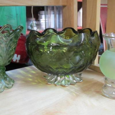 Vintage Fenton Glass Votive Holder Vintage Indiana Glass Green Pineapple Footed Bowl Bartlett Collins Frosted Art Vase