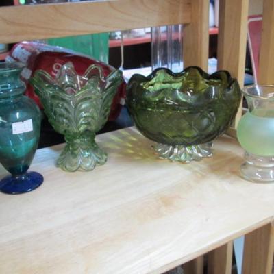 Vintage Fenton Glass Votive Holder Vintage Indiana Glass Green Pineapple Footed Bowl Bartlett Collins Frosted Art Vase