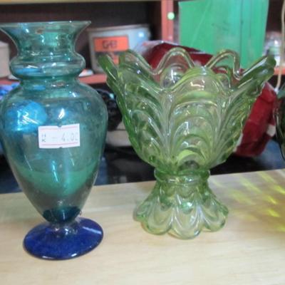 Vintage Fenton Glass Votive Holder Vintage Indiana Glass Green Pineapple Footed Bowl Bartlett Collins Frosted Art Vase
