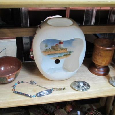 Home Decor Items Flying Cat Signed Pottery Bowl Lighthouse Glass Lamp