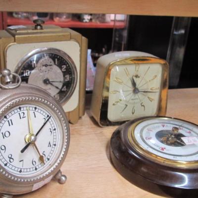 Apollo Gilbert Alarm Clocks & Made In Germany Vintage Ship Wheel Barometer
