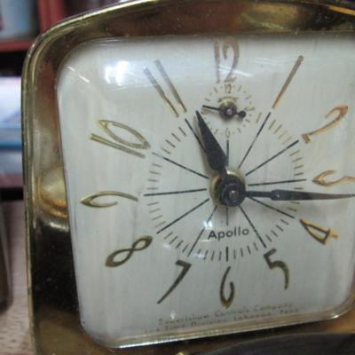 Apollo Gilbert Alarm Clocks & Made In Germany Vintage Ship Wheel Barometer