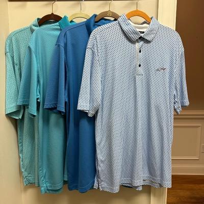 Lot of 4 Greg Norman Golf Shirts Solid Blue and Patterns