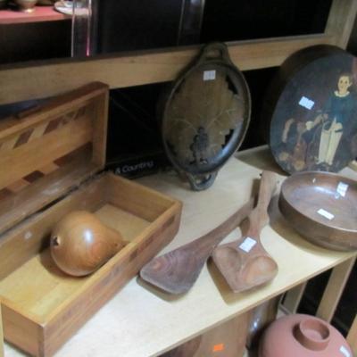 Wooden Box & Pear Wood Music Tray With Grapes Wooden Utensils