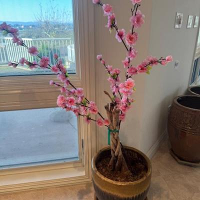 Pot with Faux Pink Plant